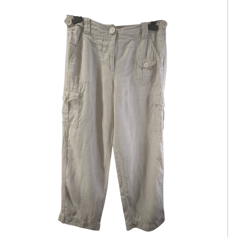 Talbots Irish Linen Light Oatmeal Cropped Pants Size 10